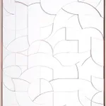 Framed all white wood relief sculptural piece made up of spiral shapes and curves by artist Scott Albrecht