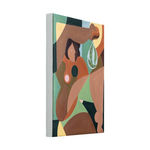 Abstract painting of a woman holding a bag of plantains