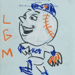 sketch of Met's baseball mascot on notepad paper