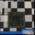 painting of a grate with a black and white checker behind it