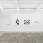 Installation view of Scott Albrecht's exhibition "What Holds Us" at Hashimoto Contemporary, San Francisco. Depicted from left to right: "Resting In A Memory," "A Silent Echo," "Tracing Time," "Poems for Tomorrow," and "A Lasting Exhale."