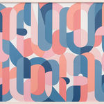 Framed flush multicolor wood sculptural piece made up of spiral shapes and curves by artist Scott Albrecht