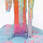 Dan Lam slime sculpture with gradient of green, red, and blue