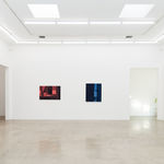 Installation view of Adrian Kay Wong's painting Timelapse next to the painting Blue