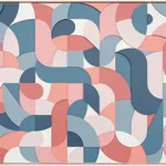 Framed multicolor wood relief sculptural piece made up of spiral shapes and curves by artist Scott Albrecht