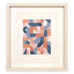 Framed work on paper depicting various multicolored curves and shapes by artist Scott Albrecht
