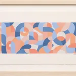 Framed work on paper depicting various multicolored curves and shapes by artist Scott Albrecht