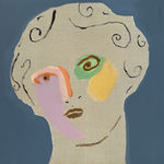 semi-abstracted painting of woman's face with pastel accents