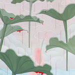 Ivory Yeunmi Lee plants in foreground with pink and blue sky and clouds in background