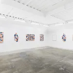 Installation view of Scott Albrecht's exhibition "What Holds Us" at Hashimoto Contemporary, San Francisco. Depicted from left to right: "In The Quite of What Is," "Hereing," "In Everything, Everywhere," "Resting In a Memory," "A Silent Echo," "Tracing Time," and "Poems for Tomorrow."