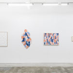 Installation view of Scott Albrecht's exhibition "What Holds Us" at Hashimoto Contemporary, San Francisco. Depicted from left to right: "A Silent Echo," "Tracing Time," "Poems for Tomorrow," and "A Lasting Exhale."