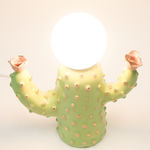 Jen Dwyer sculpture lamp of green cactus with gold lips holding pink flowers