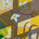 Natalia Juncadella yellow painting of plants, tabletop and shadows detail