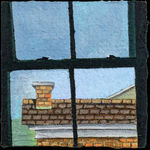 painting of the roof of a home as the view out of a window