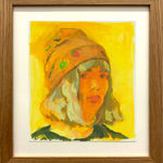Painting of a woman in a yellow color scheme