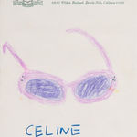 sketch of purple sunglasses with the text "celine" next to it