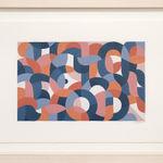 Blue, white, and orange geometric abstract painting