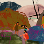 4 people climbing among various colored rocks