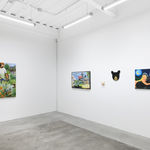 Install Image of "Oddkin", from left to right, “Weedwacker”,"Birds on the Block", "Balloon Frog", "Golden Black Bear", "Together at Collapse".