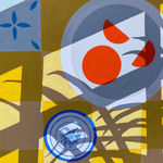 Natalia Juncadella yellow painting of plants, tabletop and shadows detail