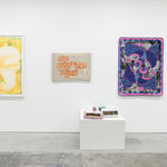 Install image of "Oddkin", from left to right, “I’m A Friend”, “Go Get 'Em Tiger”, “Pair of Razors”, “Night Flyers”, “We Eat Lunch at Noon”.