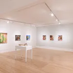 installation view of works at Bedford Gallery's exhibition "Observations of a Still Life" featuring Natalie Juncadella's work "Desde la Ventana"
