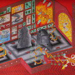 Andrew Schoultz - cutaway painting of interior space cathedral with plants and helmets