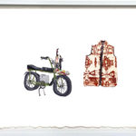 framed painting of a vest and a motorcycle