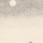 Drawing of a little big creature looking up at a full moon