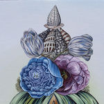 Sabrina Bockler painting of feast on table piled up - lobsters, florals, melons, etc