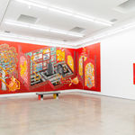 Andrew Schoultz - cutaway painting of interior space cathedral with plants and helmets