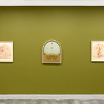 Install image of Petrichor, from left to right,“Fire Rainbow”, “Petrichor”, “Weathervane Trace Print”.