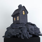 Tania Alvarez sculpture of house on bed of hands
