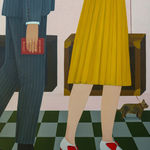 Painting by Angela Burson of a man and a woman from the waist down