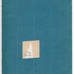 Blue paper with a white square on it with a little girl peeking out from a curtained window