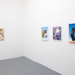 white gallery walls with paintings by Sara Suppan and Cait Porter