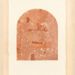 Madeleine Tonzi - Traced print in shades of red of stacked landscape, abstract forms and objects.