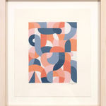 Framed work on paper depicting various multicolored curves and shapes by artist Scott Albrecht