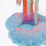 Dan Lam slime sculpture with gradient of green, red, and blue