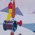 painting by Francisco Scotto Diaz of a fishing rod in pastel colors