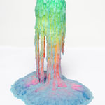 Dan Lam slime sculpture with gradient of green, red, and blue