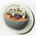 Abigail Goldman's sculpture of a murder in a bedroom Abigail Goldman's sculpture of two people eating a man at the kitchen table