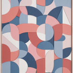 Framed multicolor wood relief sculptural piece made up of spiral shapes and curves by artist Scott Albrecht