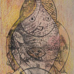 MAX ERNST: Mère Et Enfant, 1955, Crayon de couleurs et frottage sur papier marouflé sur panneau