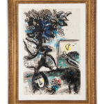 MARC CHAGALL: L' Oiseau À La Branche De Vigne Au-dessus De La Baie Animée, 1961, Lavis d'encre de Chine, gouache et graphite sur papier Japon
