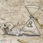 Detail of neutral panel with dog and hour glass symbol.