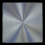 Square painting with concentric circles in blues and greys radiating from center outwards creating moire pattern.