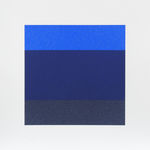 Three horizontal color fields are created from tiny dots – the top is light blue, the middle (widest section) is royal blue, and the bottom is navy blue.