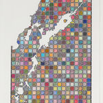 Multicolored grid drawing with white space. Each square filled with a wind symbol