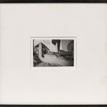 Man Ray nude portrait of Meret Oppenheim reclining nude on a bed, with surreal shadows and abstract forms in the background